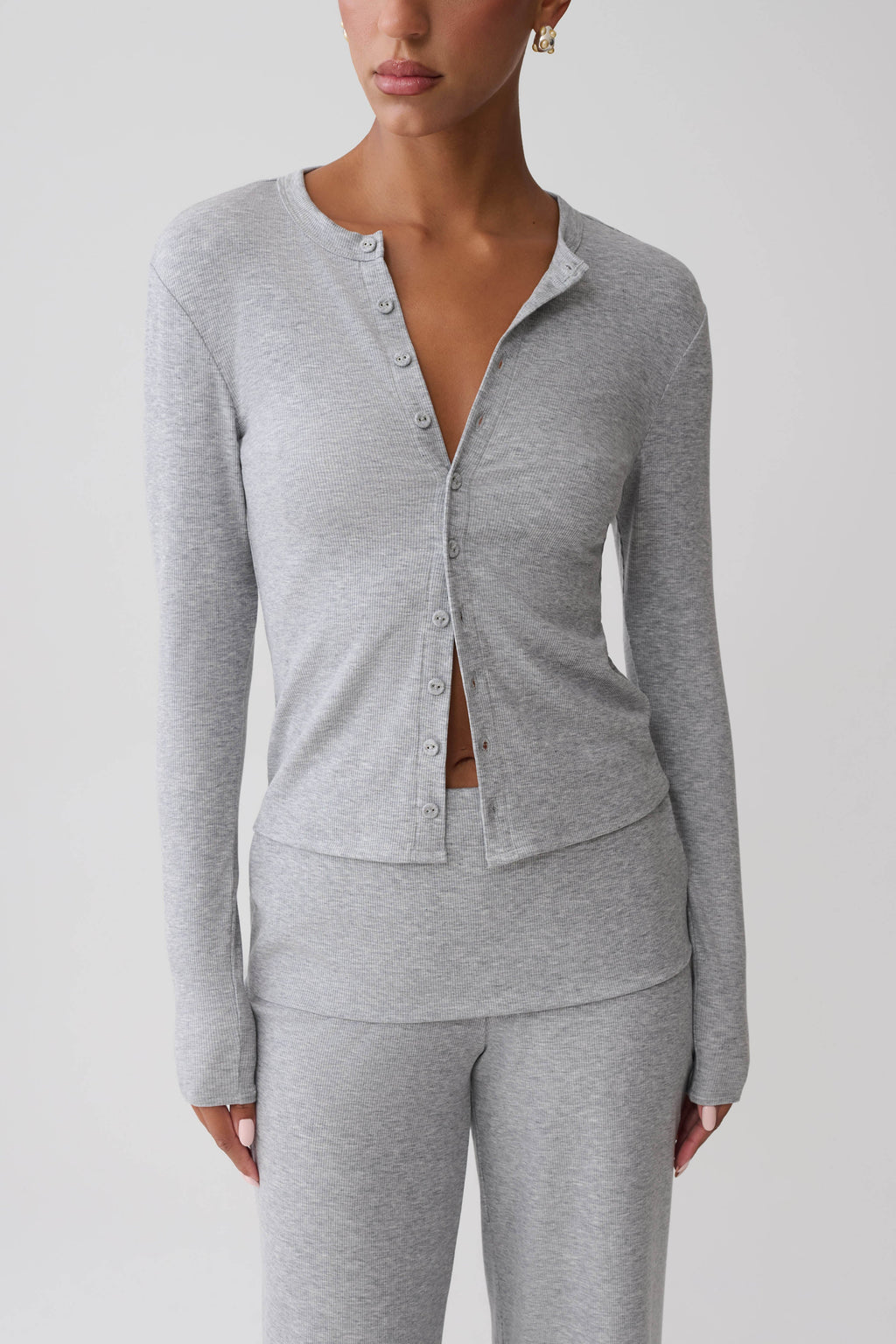 Evadne Button Down Jersey Cardigan - Grey Marle