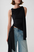 Amabel Gather Knot Sleeveless Top - Black