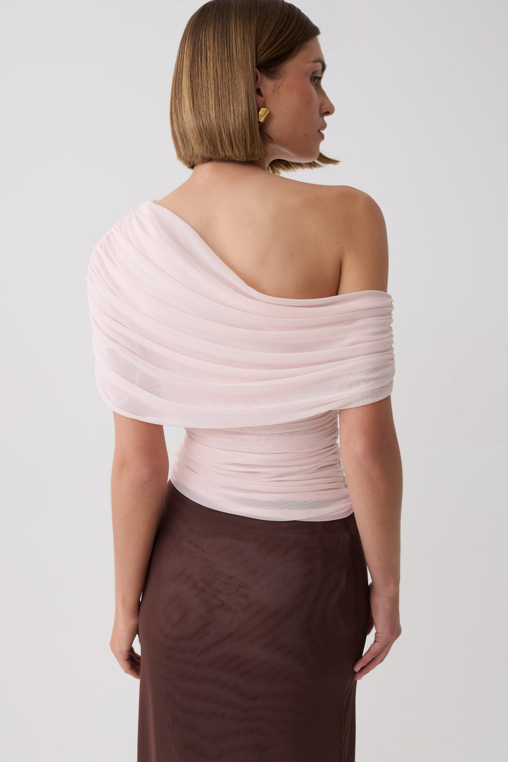Arina Fluid Loose Neck Jersey Mesh Top - Pale Pink