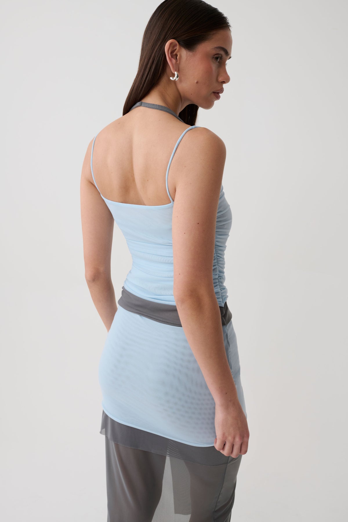 Arielle Mesh Layered Tank Top - Pale Blue/Navy