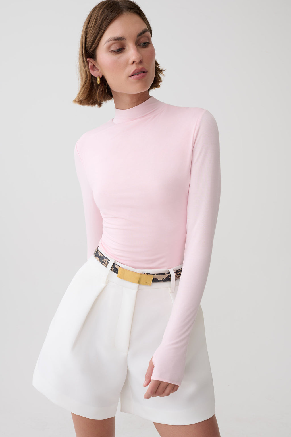 Jurney Longsleeve Roll Neck Top - Pale Pink