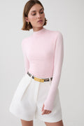 Jurney Longsleeve Roll Neck Top - Pale Pink