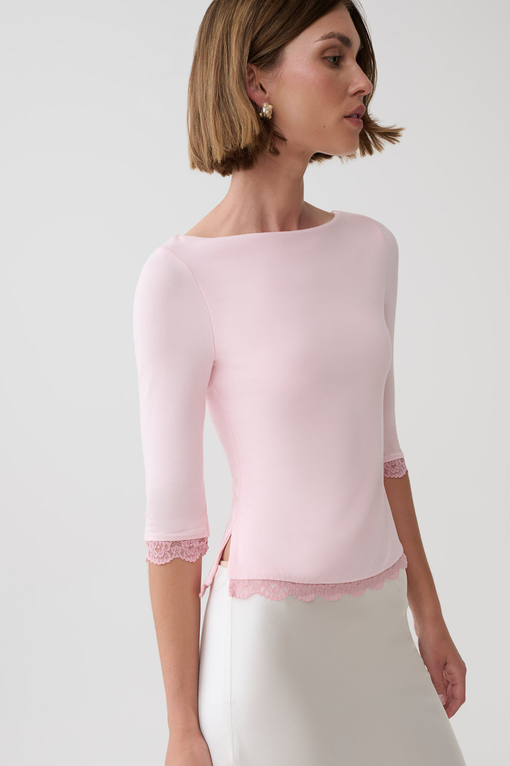 Althea Lace Trimmed Top - Pale Pink