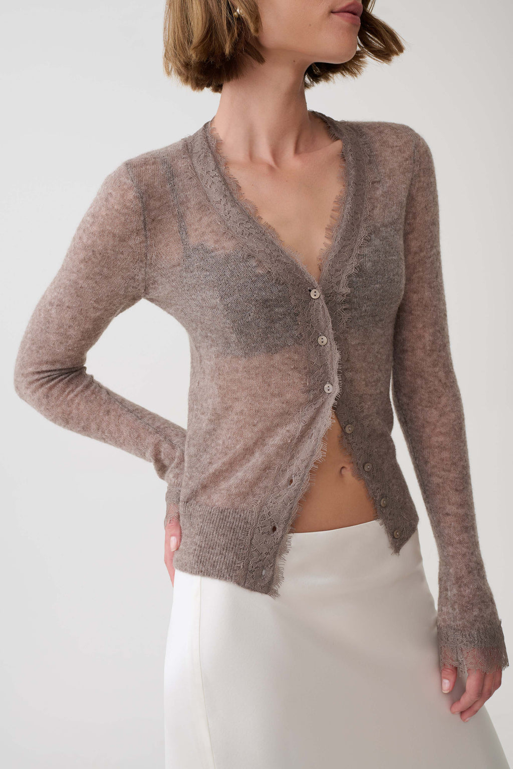 Amrita Lace Knit Cardigan - Oatmeal