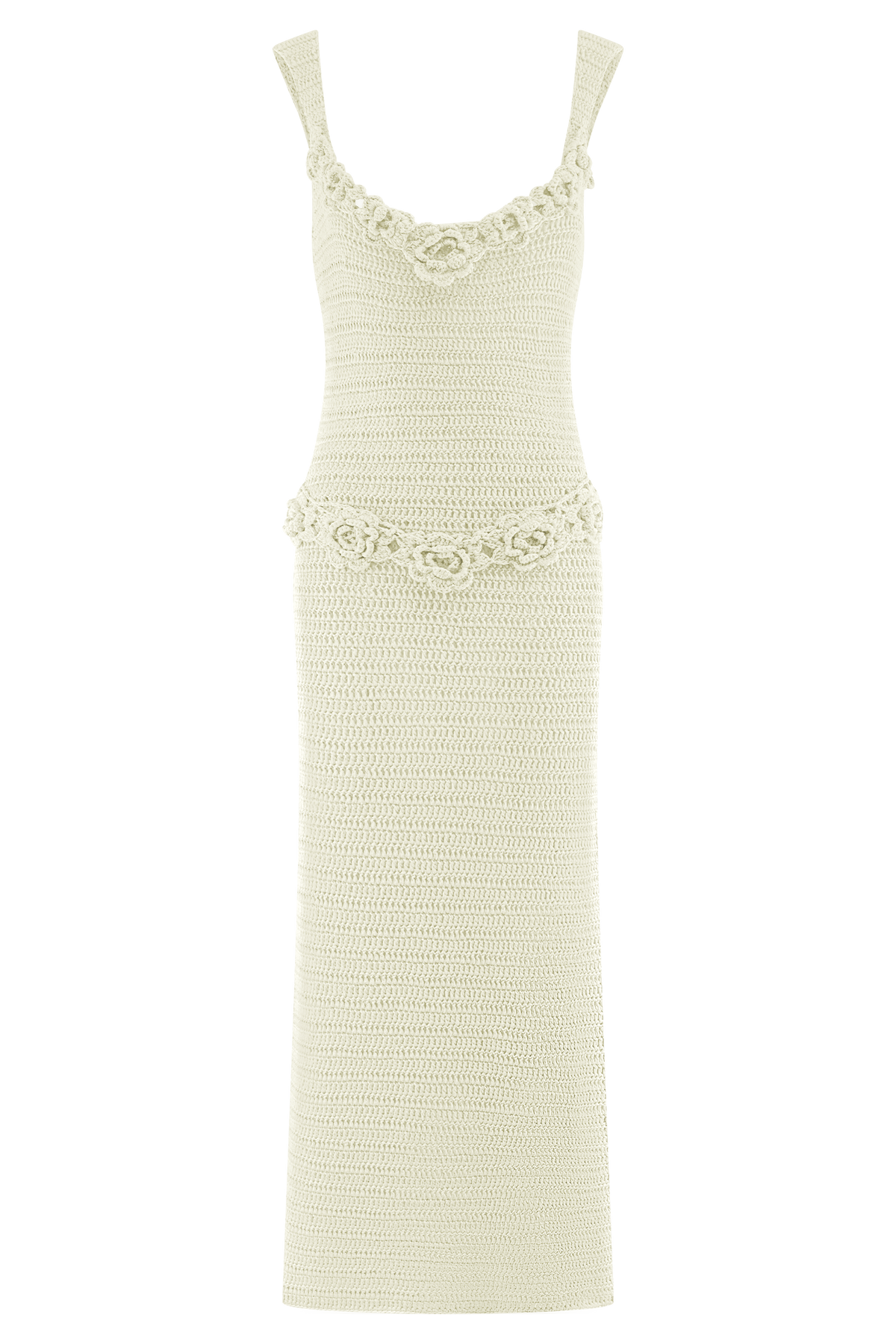 Teagan Floral Hand Crochet Midi Dress - Ivory
