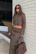 Hayes Faux Suede Collared Jacket - Chocolate