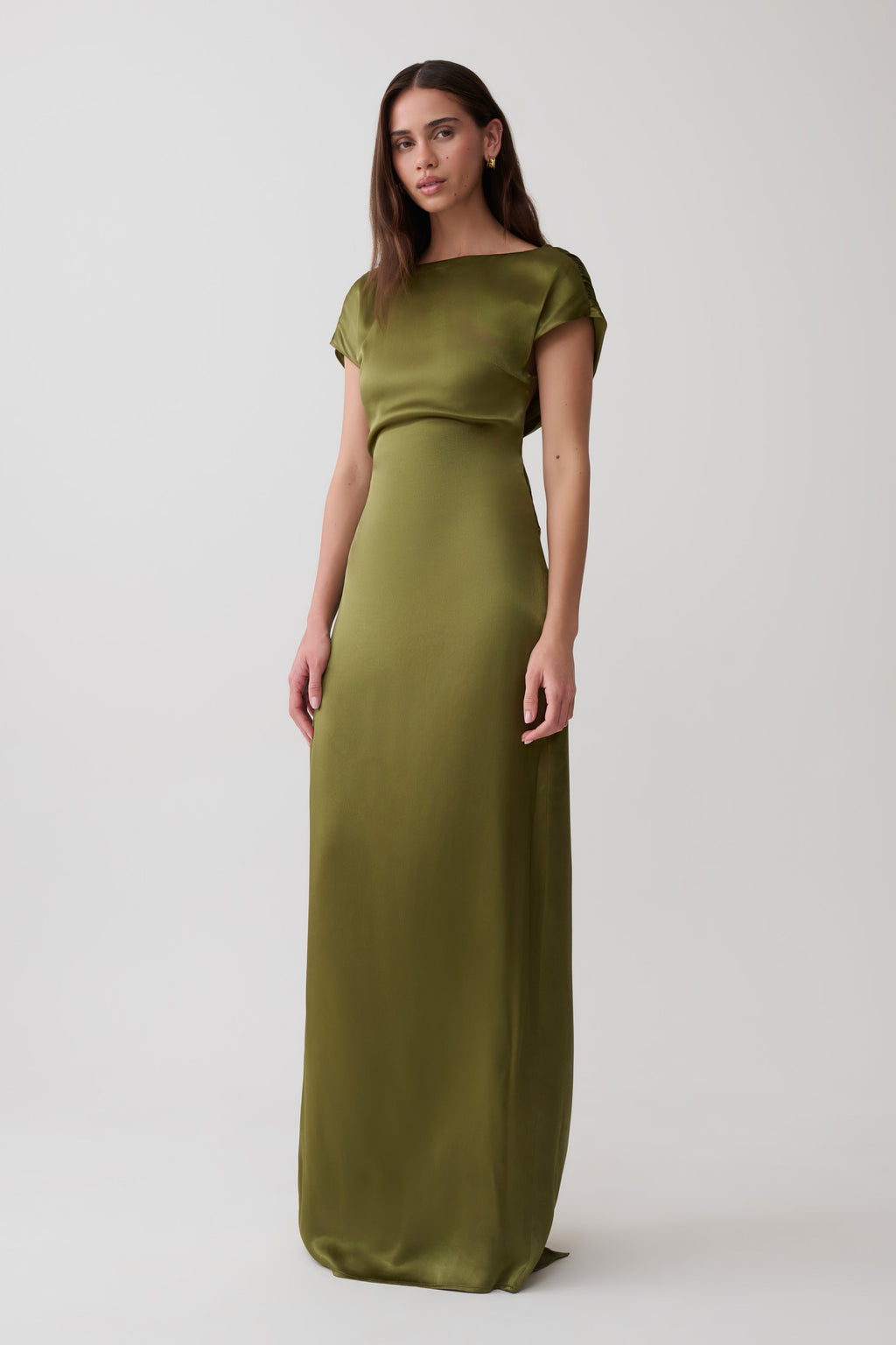 Valencia Open Back Satin Maxi Dress - Olive