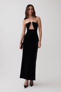 Ariana Abstract Neck Velvet Maxi Dress - Black