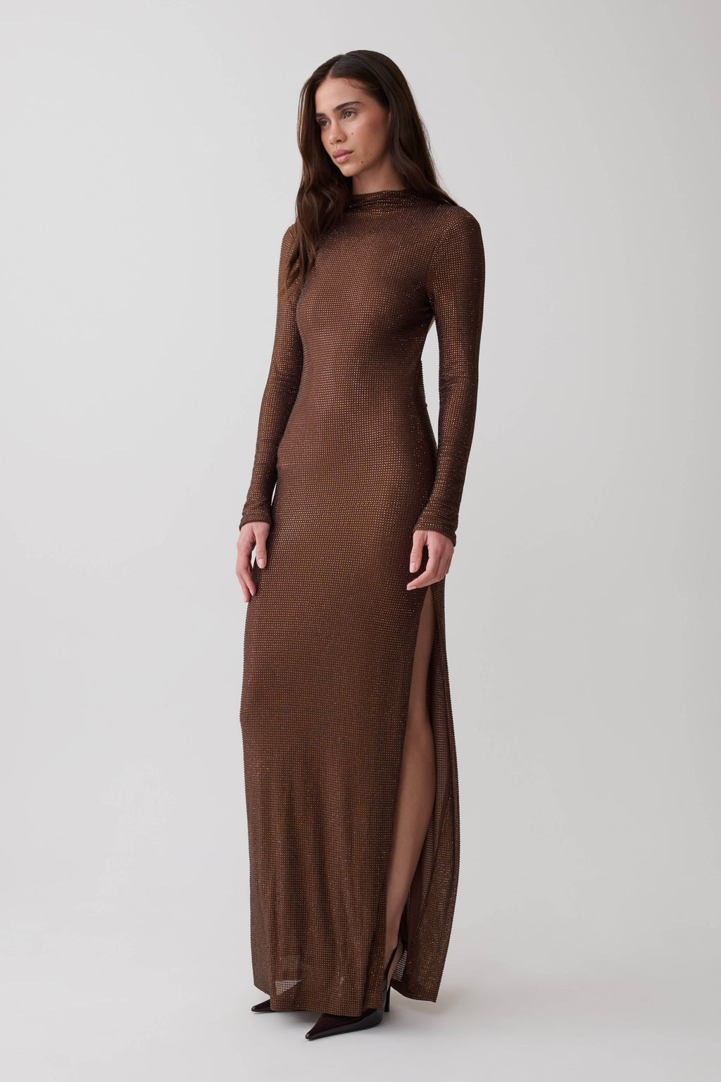 Elani Diamante Maxi Dress - Chocolate