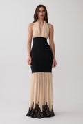 Leeana Jersey And Lace Halter Maxi Dress - Black/Nude