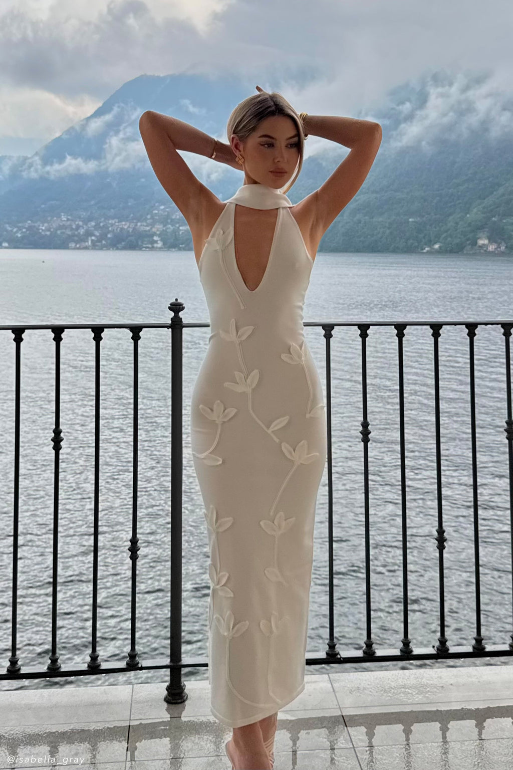 Wynn Floral Knit Midi Dress - White