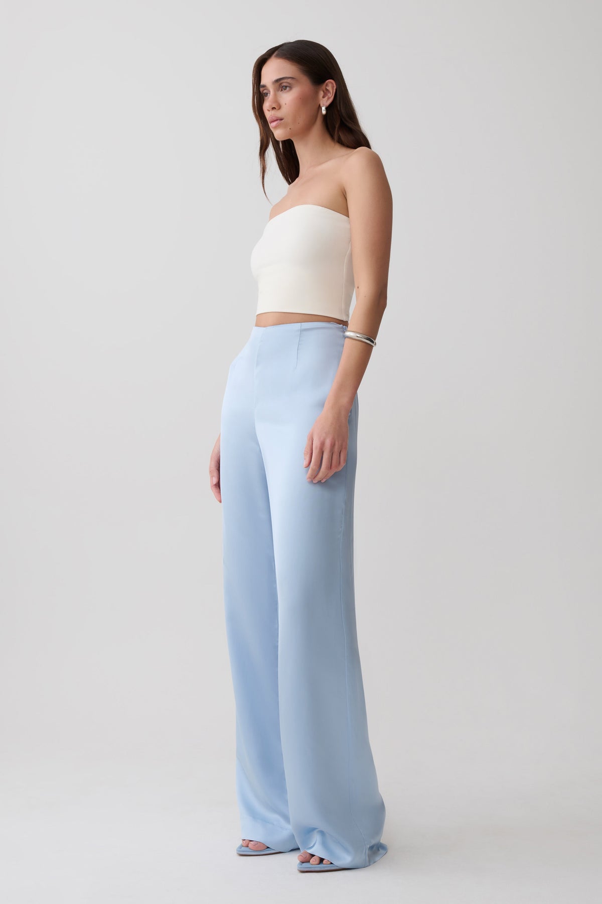Sydney Straight Leg Satin Pants - Cornflower Blue