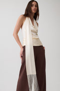 Keena Satin Top With Fringe Scarf - Ivory