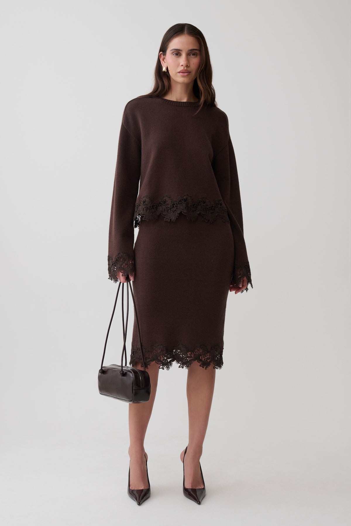 Kaelin Lace Knit Jumper - Chocolate